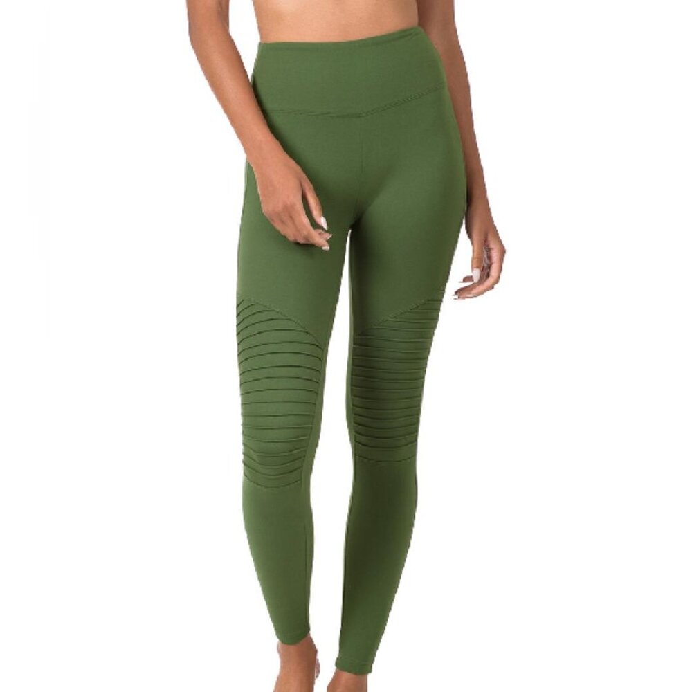 Plus Size Full Length WIDE WAISTBAND MOTO LEGGINGS ARMY GREEN